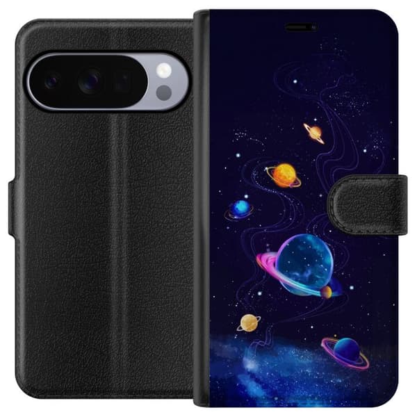 Kompatibel Tegnebogsetui til Google Pixel 10 Pro XL Farlige planeter og stjerner i et animeret rumlandskab blå