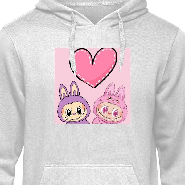 Børne-Hoodie | Blød Hættetrøje til Børn Labubu Pink Monst grå 12-13 År