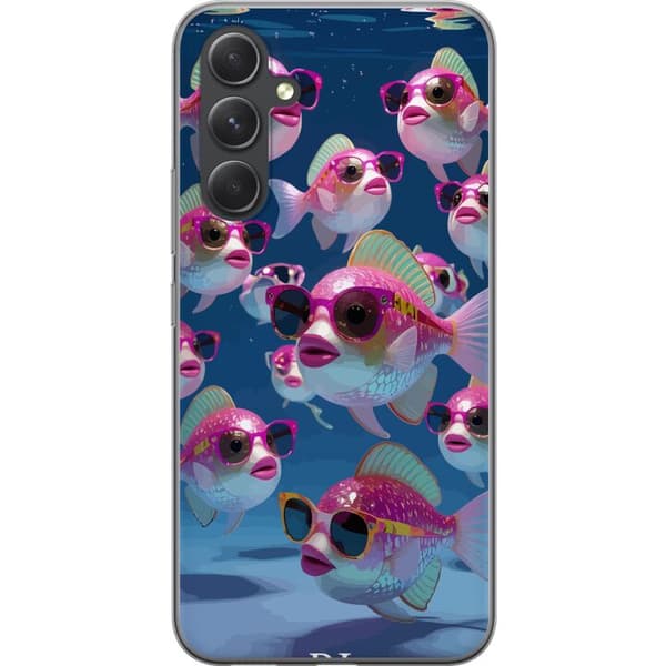 Kompatibelt Mobildeksel til Samsung Galaxy A55 Fiskar med solglasögon blå