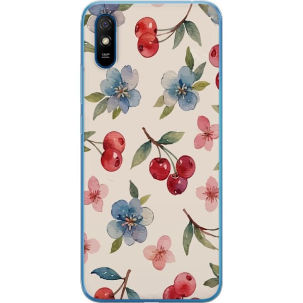 Xiaomi Redmi 9A Genomskinligt Skal Bär & Blommor – mönster med blå blommor och skogsbär