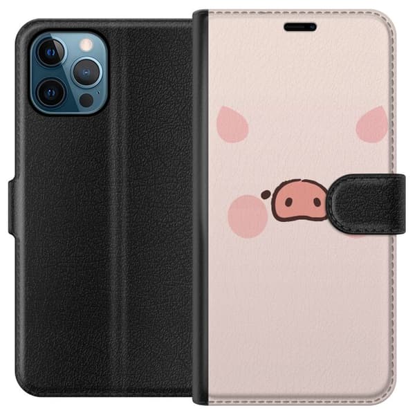 Kompatibel Tegnebogsetui til Apple iPhone 12 Pro Max Sødt minimalistisk griseansigt i lyserøde nuancer på lyserød baggrund pink