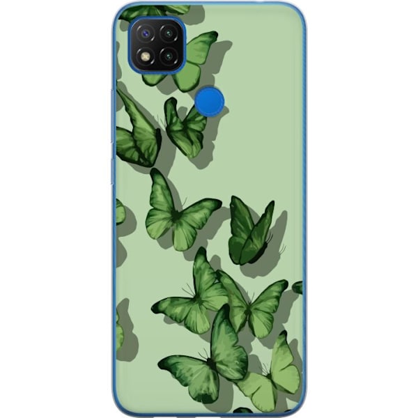Xiaomi Redmi 9C NFC Läpinäkyvä kuori Vihreät Perhoset