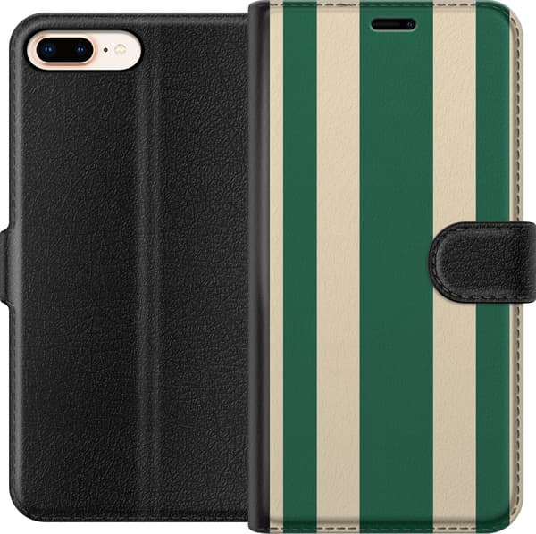 Kompatibel Tegnebogsetui til Apple iPhone 7 Plus Grønbeige striber grøn