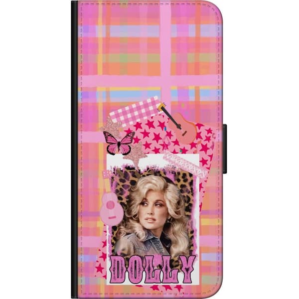Kompatibelt Lommeboketui til Xiaomi Redmi Note 9S Dolly Parton rosa countrycollage med gitarr rosa
