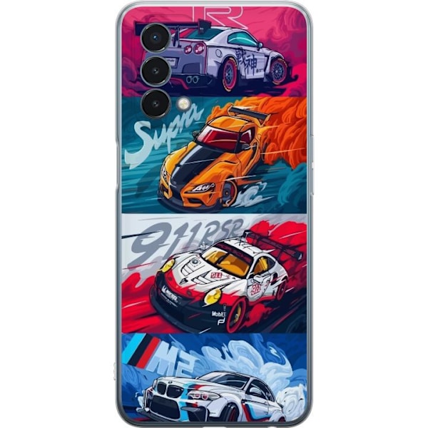 OnePlus Nord N200 5G Läpinäkyvä kuori Nopeat Autot - Piirretty Kuvio Toiminnalla