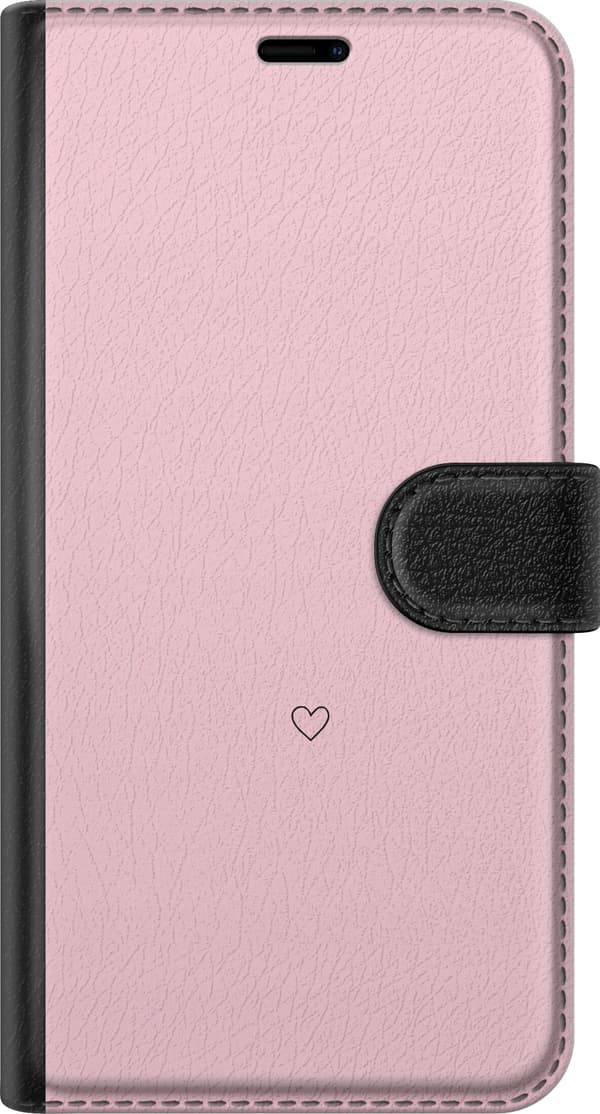 Kompatibel Tegnebogsetui til Apple iPhone 8 Plus Lille sort konturhjerte centreret på en enkel lyserød baggrund pink