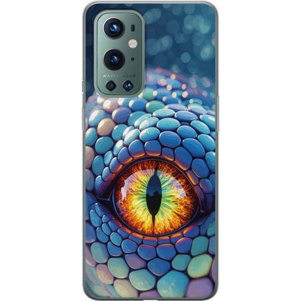 Kompatibelt Mobildeksel til OnePlus 9 Pro Nærbilde av en blå drakes øye med fargerik iris blå