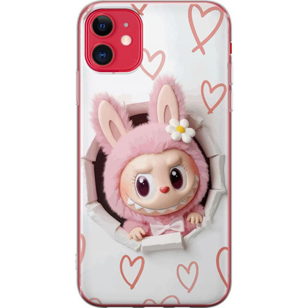 Apple iPhone 11 Genomskinligt Skal Labubu Hjärtbakgrund Pop Mart Kärlek Tema Figur Design Populärt Motiv Samlarfigur Art Toy Serie