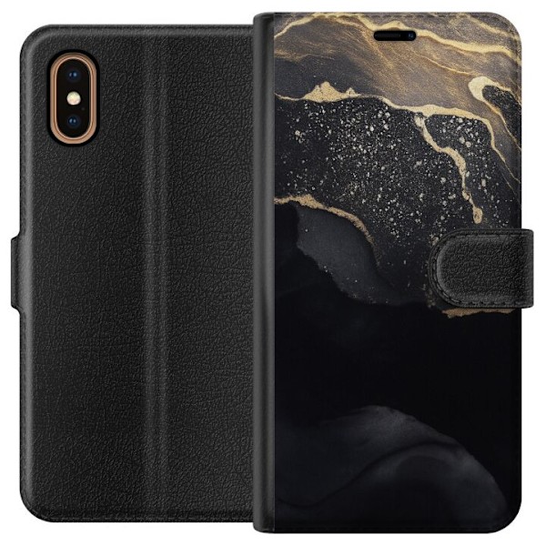 Apple iPhone XS Max Lompakkokotelo Musta kulta abstrakti