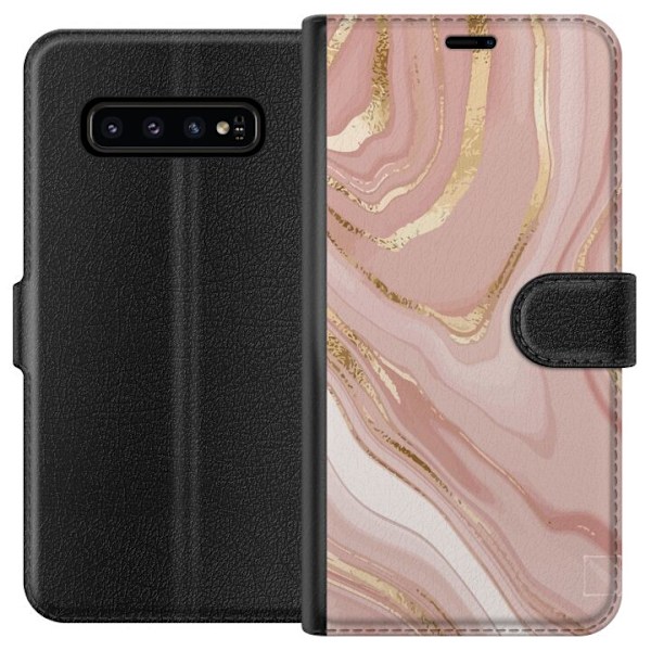 Samsung Galaxy S10 Tegnebogsetui Marmor Lyserød