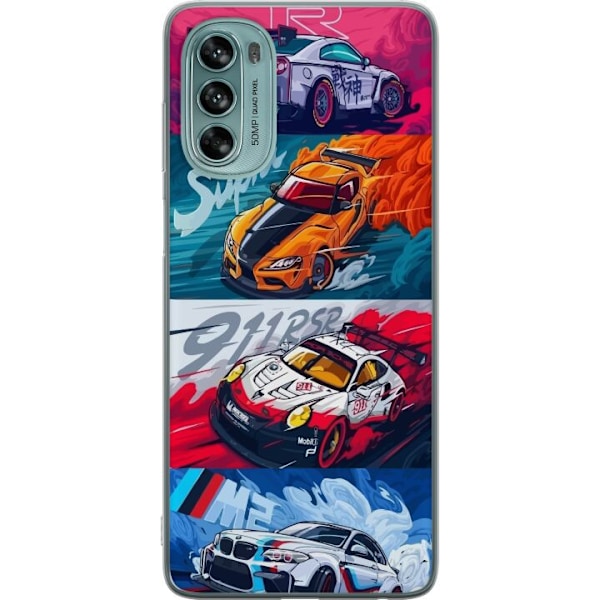 Motorola Moto G62 5G Genomskinligt Skal Fartfyllda Bilar – tecknat mönster med action