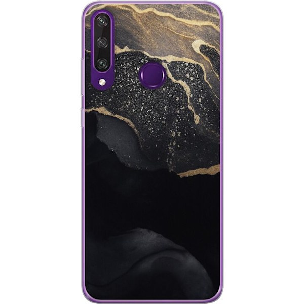 Huawei Y6p Gennemsigtig cover Sort guld abstrakt