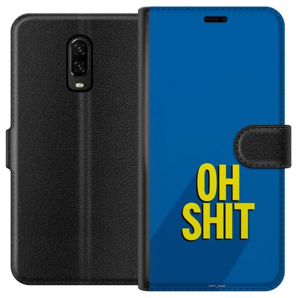 Kompatibelt Lommeboketui til OnePlus 6T Oh Shit text blå