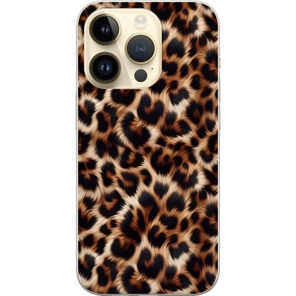 Kompatibel Mobilcover til Apple iPhone 14 Pro Nær billede af leopardmønster med bløde pelsdetaljer i brune og sorte nuancer