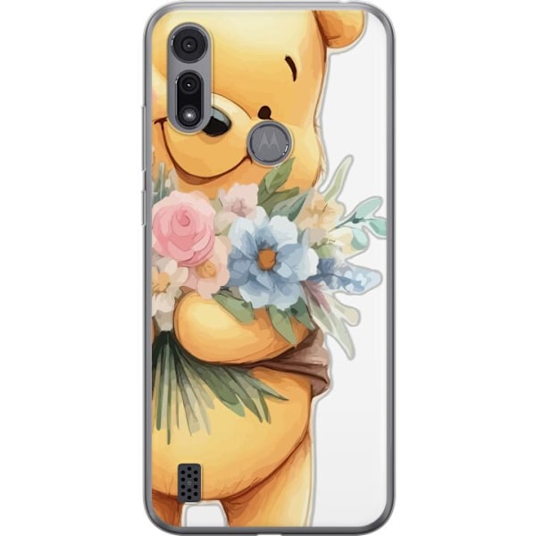 Motorola Moto E6i Genomskinligt Skal Nalle Puh med blommor –