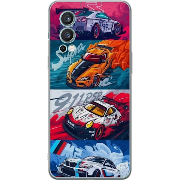 OnePlus Nord 2 5G Läpinäkyvä kuori Nopeat Autot - Piirretty Kuvio Toiminnalla