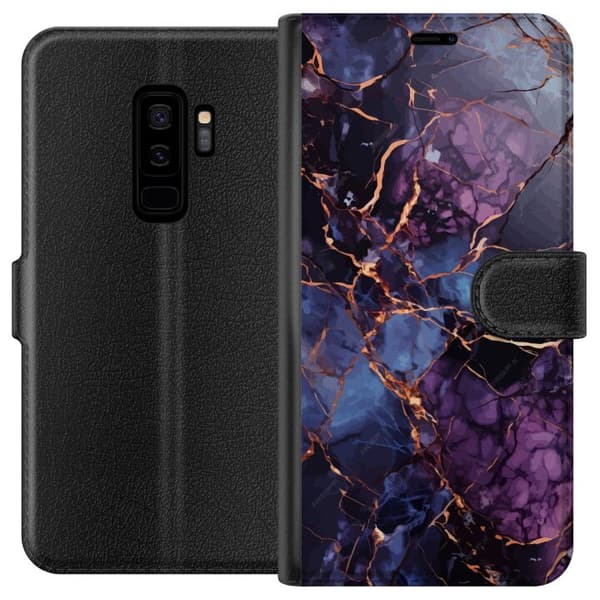 Kompatibel Tegnebogsetui til Samsung Galaxy S9+ Marmor Blå Lilla