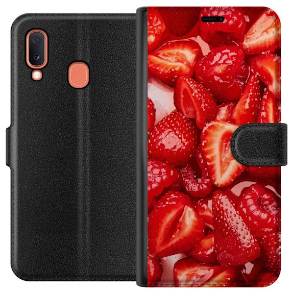Samsung Galaxy A20e Plånboksfodral Jordgubbsmönster – söt