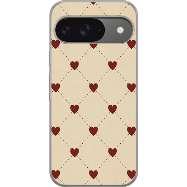 Google Pixel 9 Pro Genomskinligt Skal Heart Grid