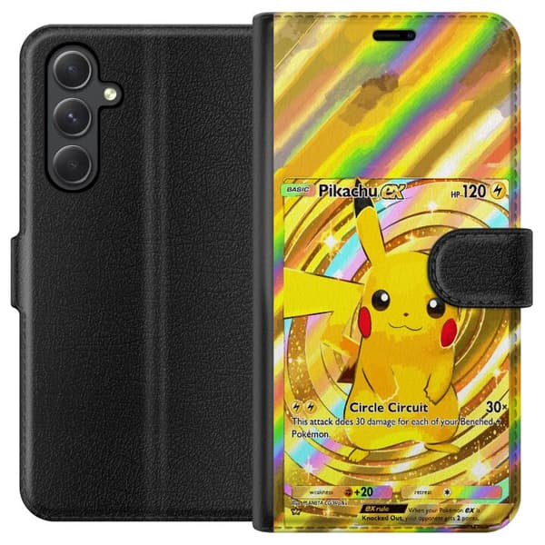Kompatibelt Lommeboketui til Samsung Galaxy A25 Gullig Pikachu EX samlebilde med regnbueeffekter gull