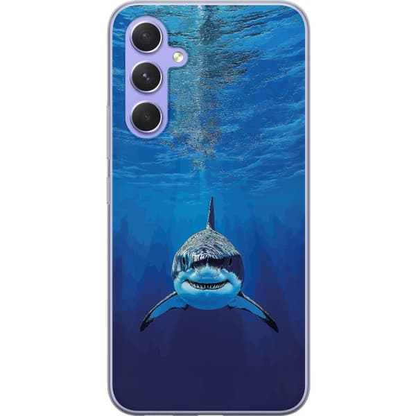 Kompatibelt Mobilskal till Samsung Galaxy A54 Närbild av en vithaj under vattnet blå