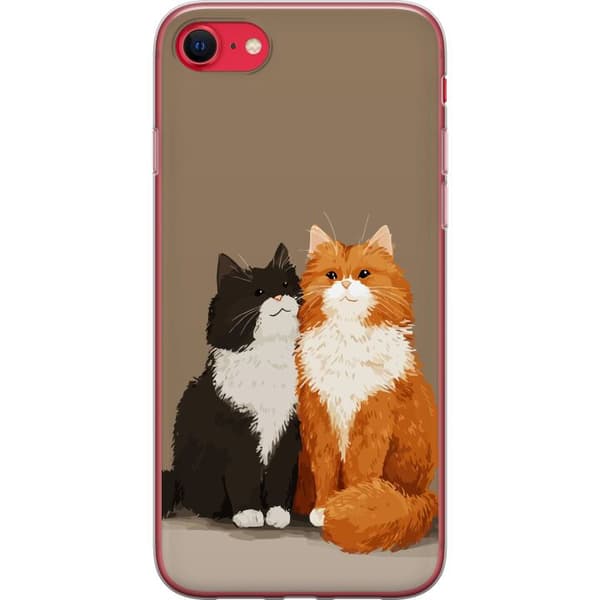 Kompatibel Mobilcover til Apple iPhone 8 Illustrerede sort-hvide og orange-hvide katte sammen mod brun baggrund brun