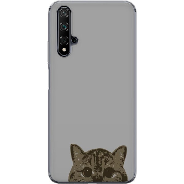 Huawei nova 5T Genomskinligt Skal Grå Kattblick – stilren kattdesign med grå bakgrund