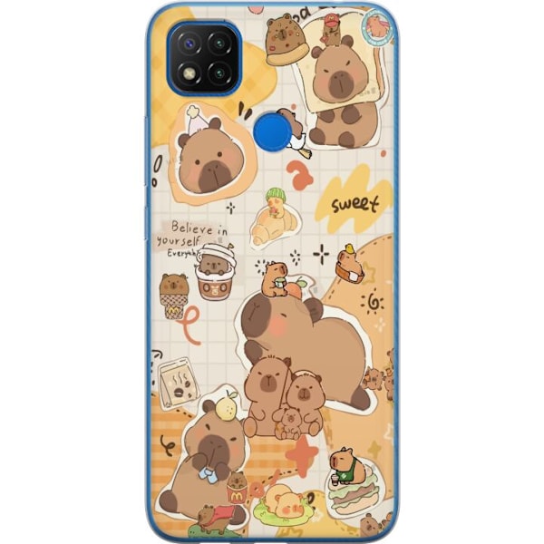 Xiaomi Redmi 9C NFC Genomskinligt Skal Kawaii capybara mobilskal med gulliga djurmotiv