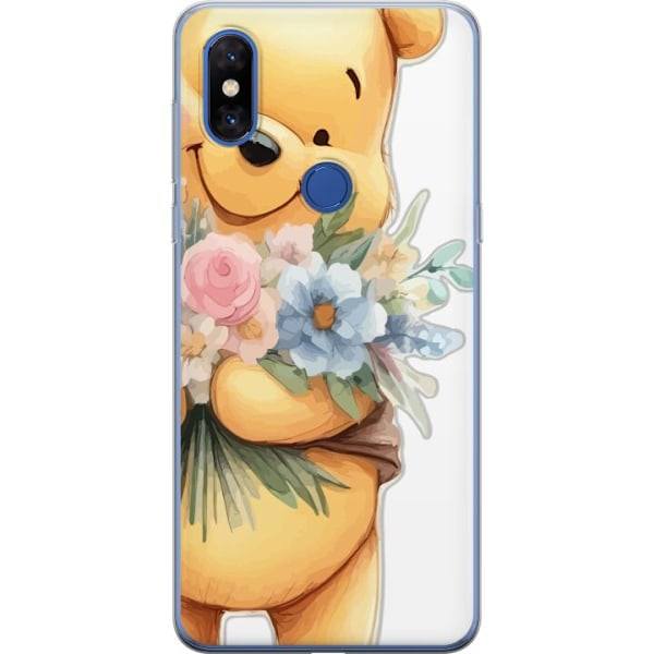 Xiaomi Mi Mix 3 Gjennomsiktig deksel Nalle Puh med blomster -