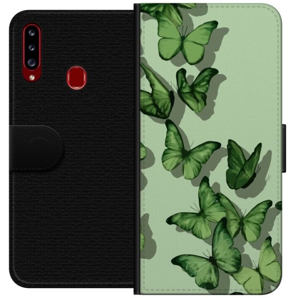 Samsung Galaxy A20s Plånboksfodral Gröna Fjärilar