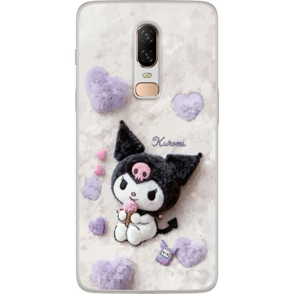 Kompatibelt Mobildeksel til OnePlus 6 Søt svart-hvit figur med rosa iskrem og myke hjerter hvit