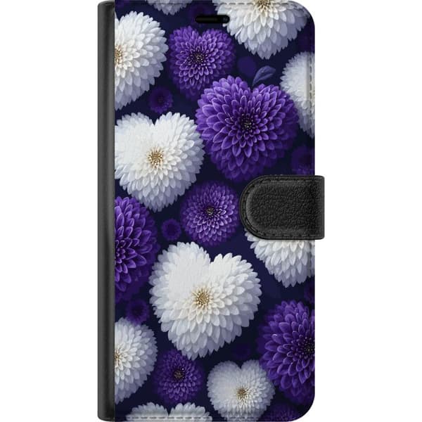 Kompatibel Tegnebogsetui til Apple iPhone 12 Lilla og hvide blomster på mørk baggrund, elegant botanisk blomstermønster lilla
