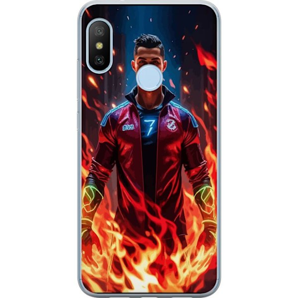 Xiaomi Mi A2 Lite Läpinäkyvä kuori Ronaldo Inferno - jalkapallolegenda liekeissä