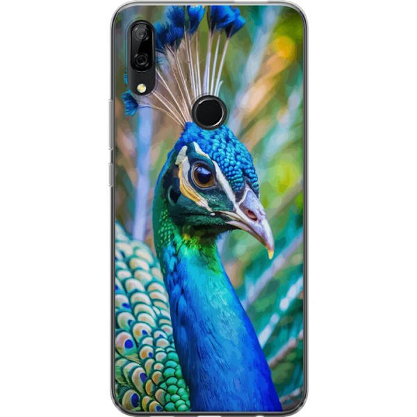 Huawei P Smart Z Läpinäkyvä kuori Pavun Sulat Värikäs Design Lintuaihe Eksoottinen Graafinen Suunnittelu Luonto Ylellinen Koristelu