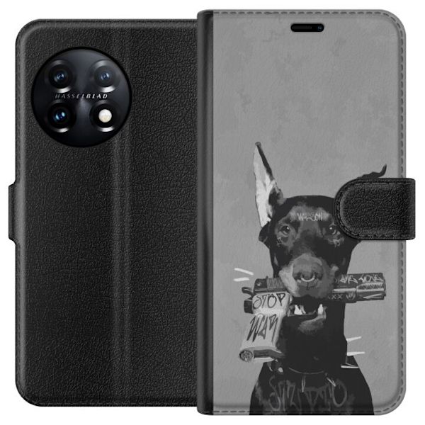 OnePlus 11R Tegnebogsetui Grå Hund Grafisk Design Sejt Dyremotiv Gadekunst Urban Trend Hundeejer Stil Populært Motiv