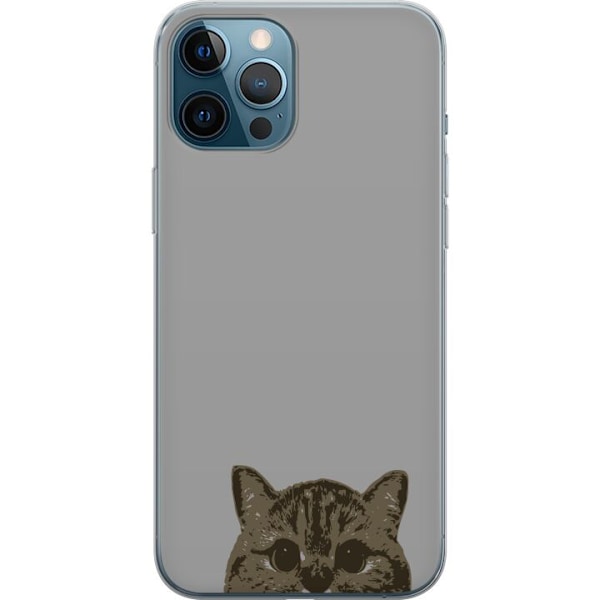 Apple iPhone 12 Pro Max Gjennomsiktig deksel Grå Kattblikk - stilren katte design med grå bakgrunn