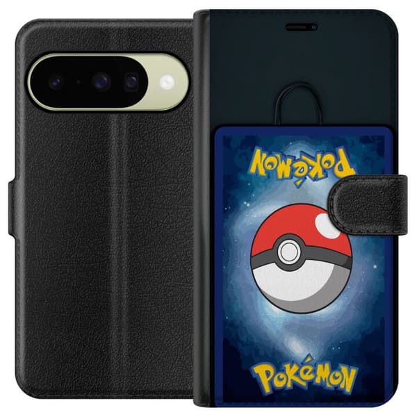 Kompatibel Tegnebogsetui til Google Pixel 11 Pokéball mod stjernesky spiltema samlerbold rum baggrund blå
