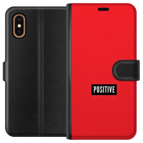 Kompatibelt Plånboksfodral till Apple iPhone XS Max Positive text röd