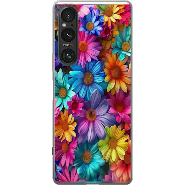 Sony Xperia 1 V Genomskinligt Skal Gerbera Blommor Färgglad Dekor Blommotiv Populärt Heminredning Färg Rik Väggkonst Design
