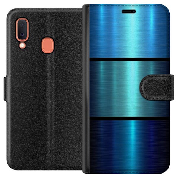 Samsung Galaxy A20e Tegnebogsetui Blå Metallic Striber