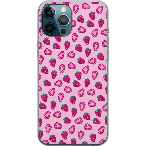 Kompatibelt Mobildeksel til Apple iPhone 12 Pro Max Søte jordbær i rosa mønster