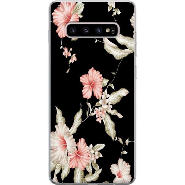 Samsung Galaxy S10+ Cover / Mobilcover - Blomstermønster Sort
