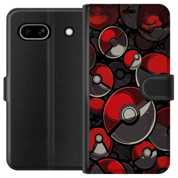 Kompatibel Tegnebogsetui til Google Pixel 7a Sømløst mønster med røde og sorte Pokébolde rød