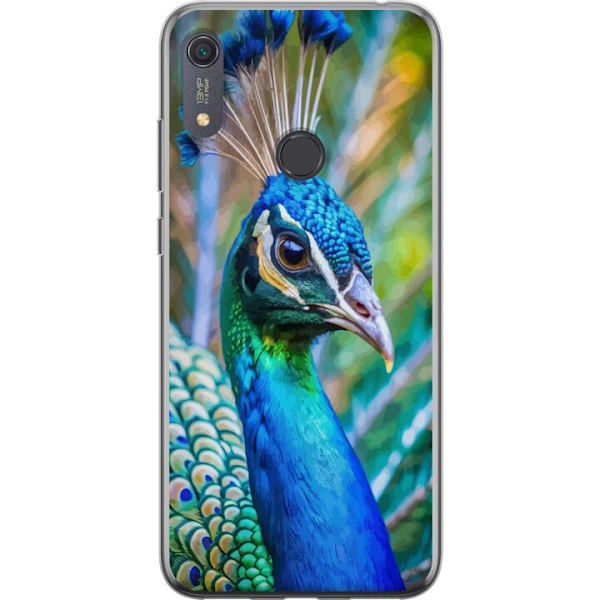 Huawei Y6s (2019) Läpinäkyvä kuori Pavun Sulat Värikäs Design Lintuaihe Eksoottinen Graafinen Suunnittelu Luonto Ylellinen Koristelu