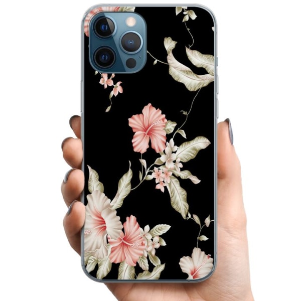 Apple iPhone 12 Pro TPU Mobilcover Blomstermønster Sort