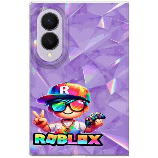 Kompatibel Mobilcover til Samsung Galaxy Z Fold8 Farverig gamerfigur med spilcontroller, solbriller og regnbuedetaljer lilla