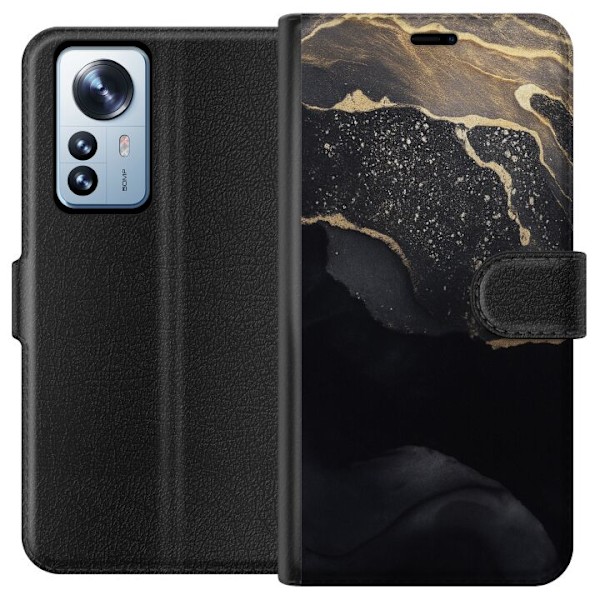 Xiaomi 12 Pro Lompakkokotelo Musta kulta abstrakti