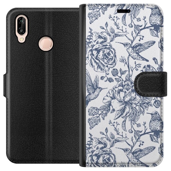 Huawei P20 lite Lompakkokotelo Kukat & Linnut - Romanttinen Vi