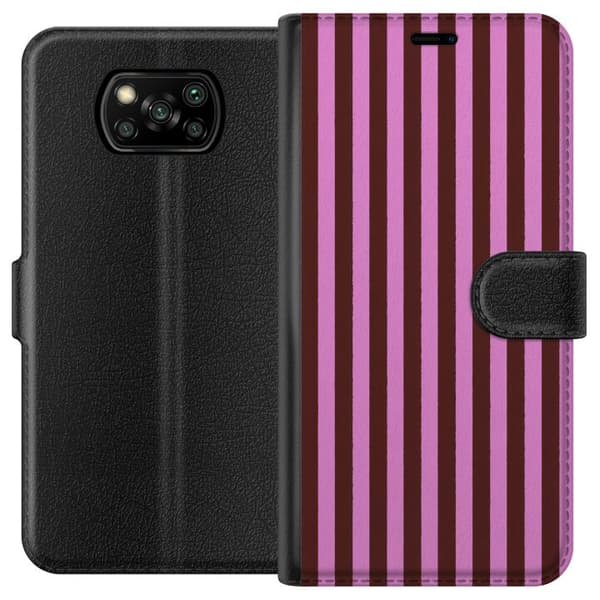 Kompatibel Tegnebogsetui til Xiaomi Poco X3 NFC Rosabrune striber pink