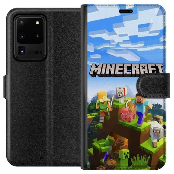 Kompatibel Tegnebogsetui til Samsung Galaxy S20 Ultra Minecraft Creeper-blok pixel retrospil